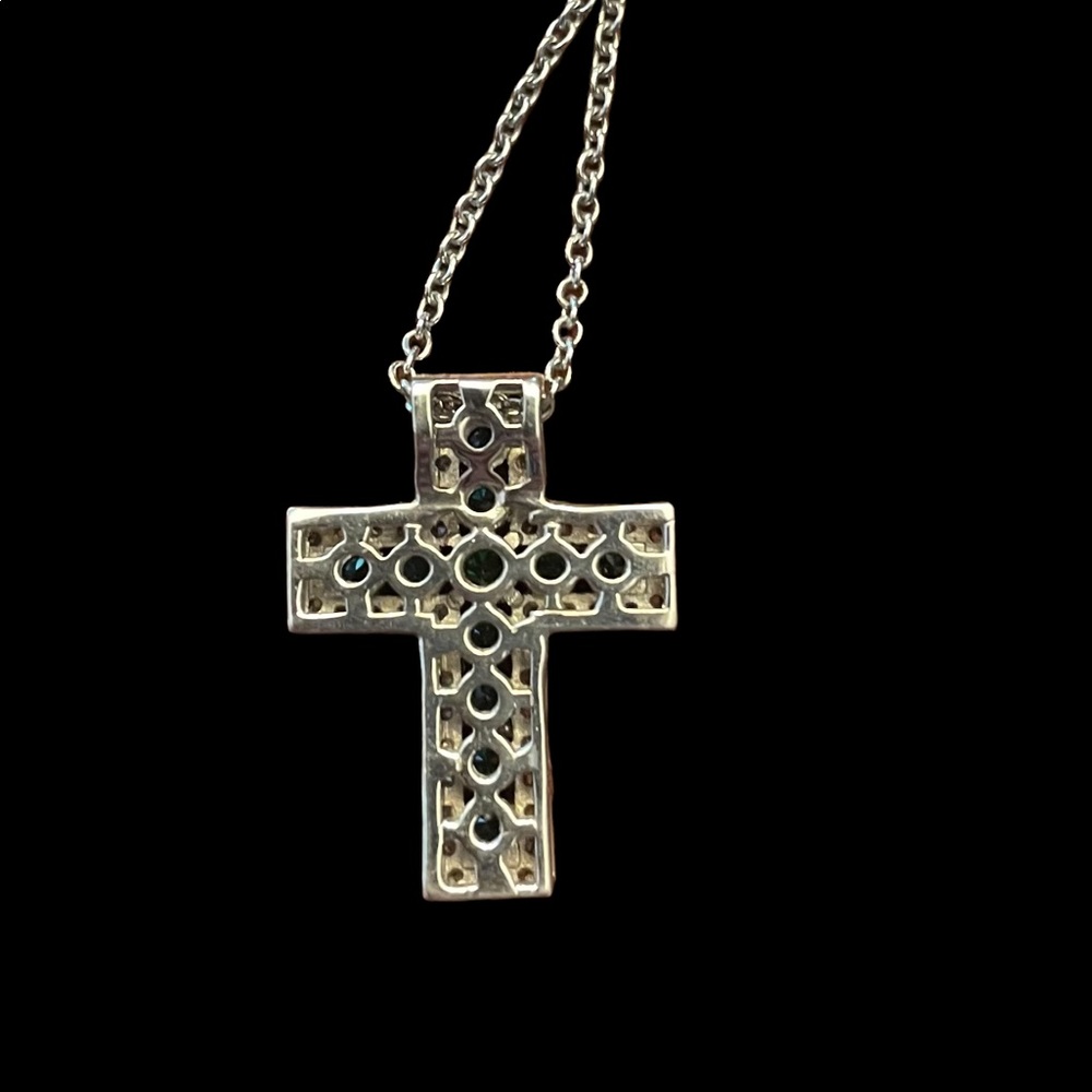 Diamonique QVC cross pendant necklace with lab created sapphires & Diamonique - Picture 5 of 6